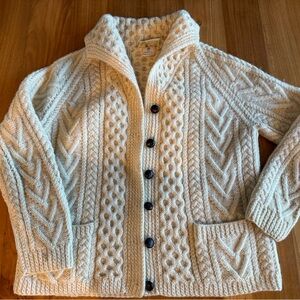 Vintage 60s Gaeltarra Handknit Wool Irish Fisherman Cable Knit Zipper Sweater L